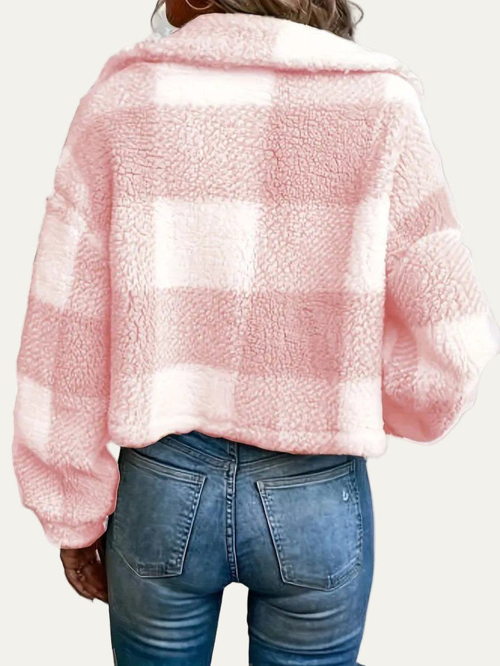 Womens Cropped Shacket Plush Button-Front