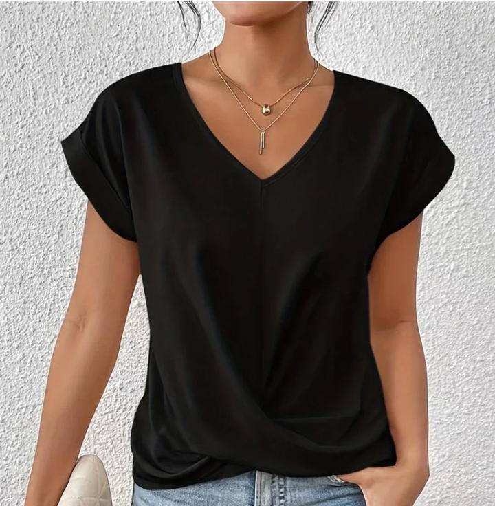 Womens V-Neck T-Shirt Loose Fit Cotton