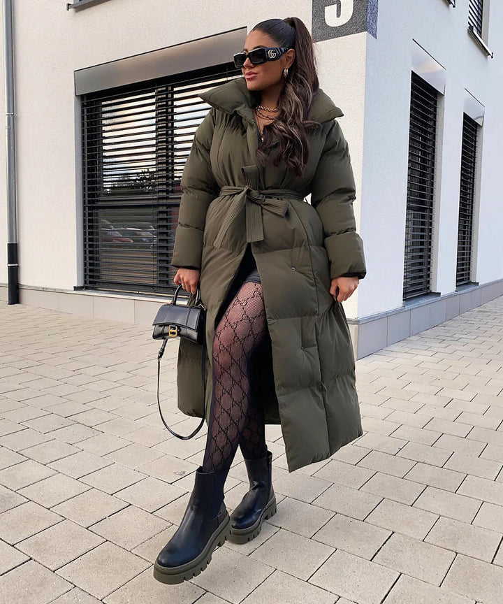 Womens Long Coat with Belt Elegant Outerwear