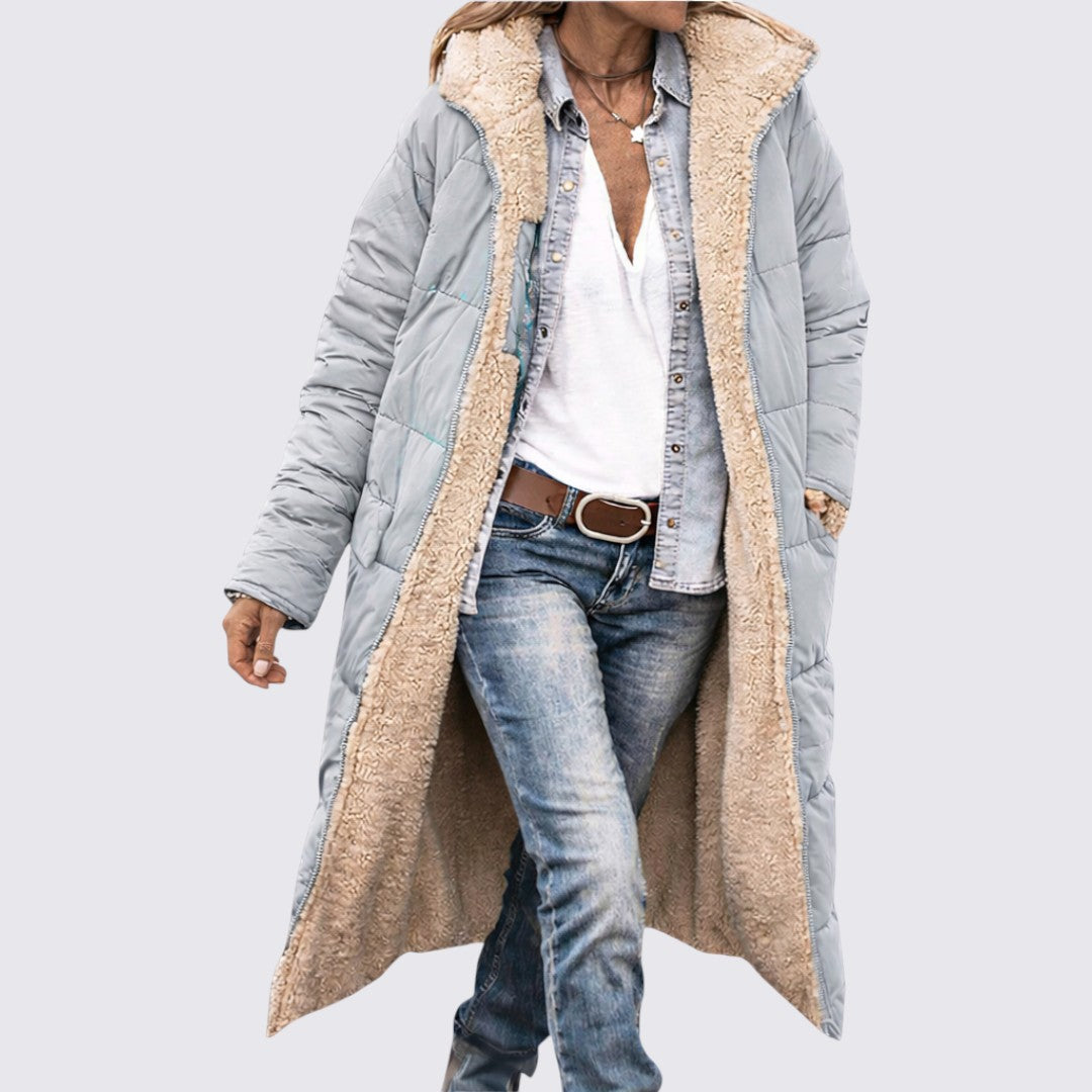 Womens Long Hooded Puffer Coat Quilted Insulated - BritishMode