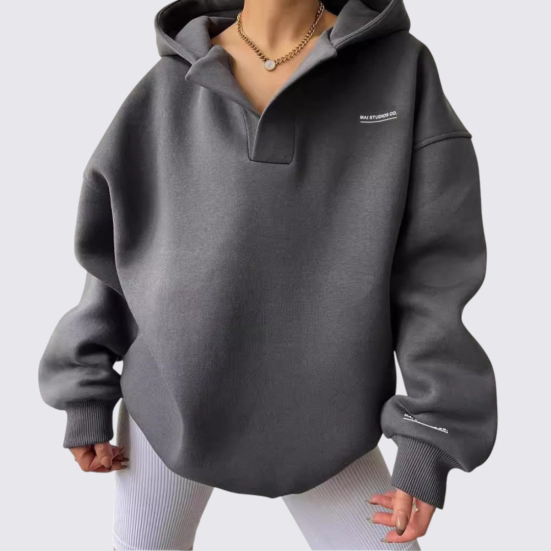 Womens Oversized Hoodie with Collar Relaxed Fit - BritishMode