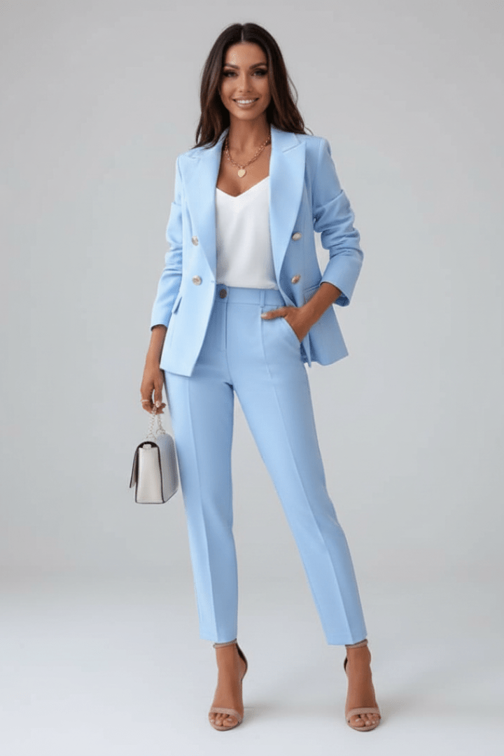Womens Double-Breasted Blazer and Trouser Suit Tailored Fit - BritishMode
