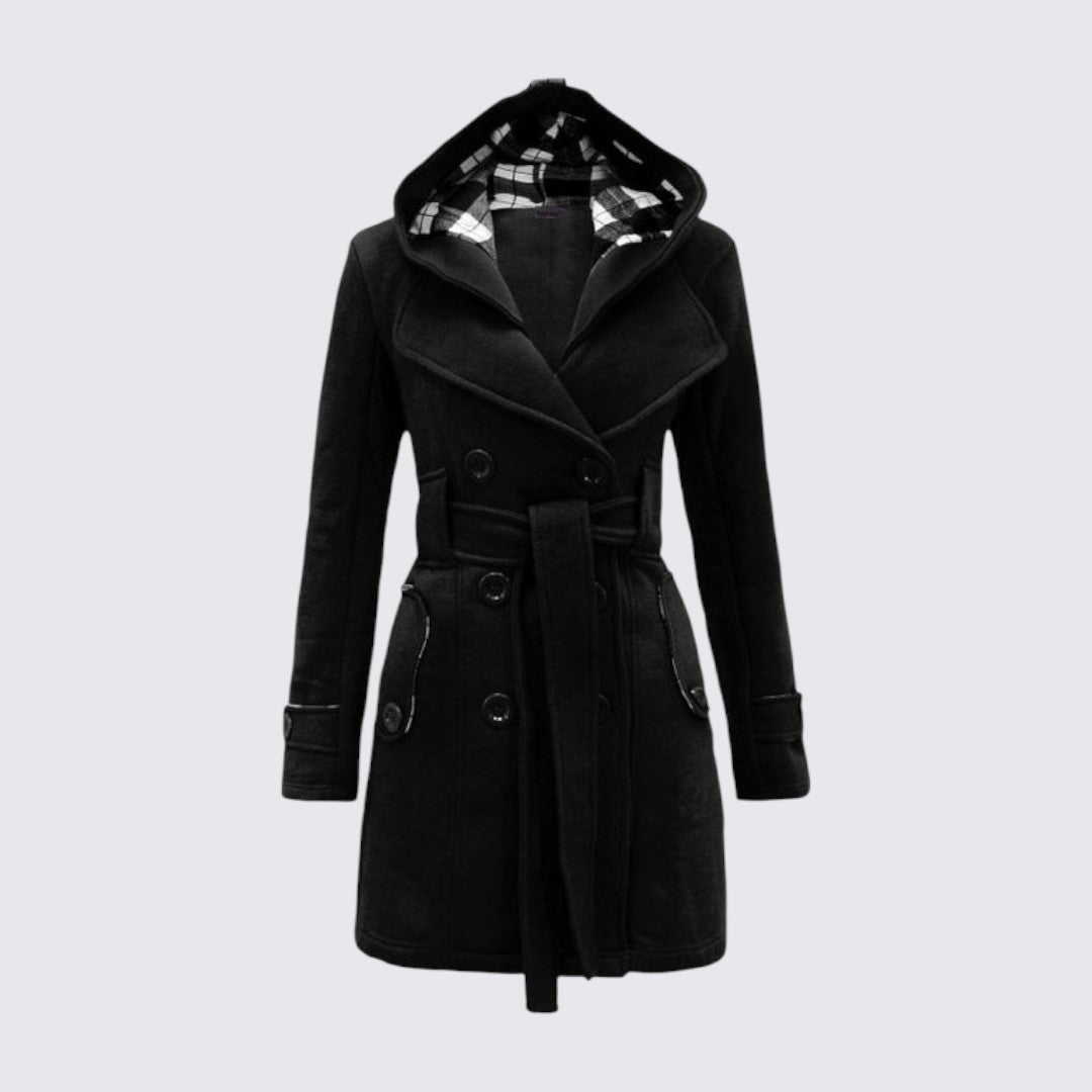 Womens Hooded Coat with Belt Relaxed Fit - BritishMode