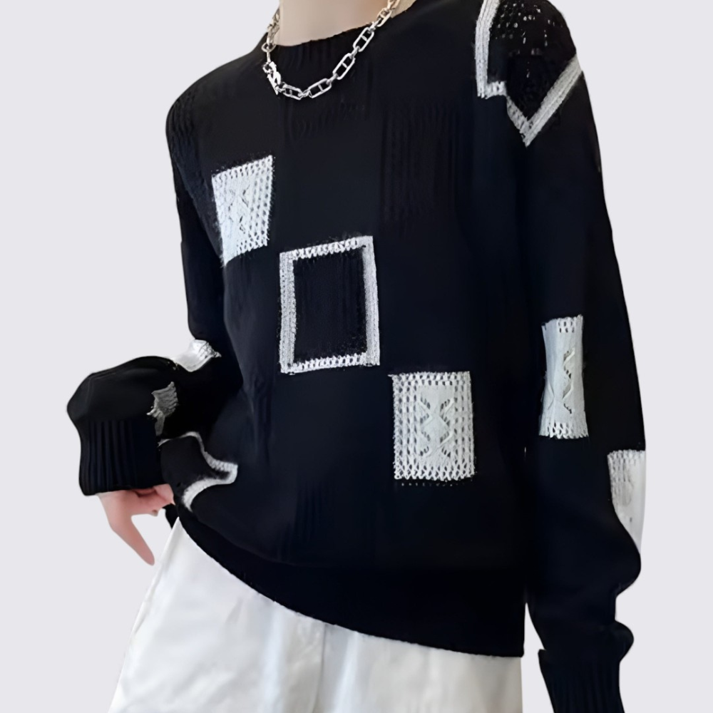 Womens Crewneck Sweater Patchwork Knit