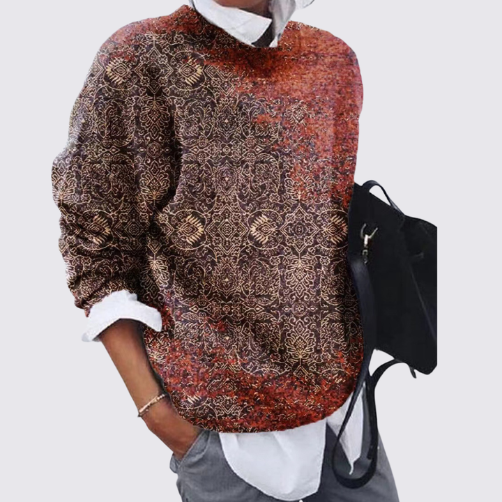 Womens Crew Neck Sweater Printed Cotton Relaxed Fit