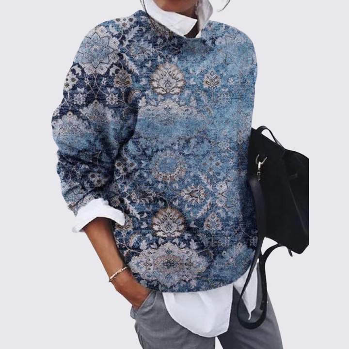 Womens Crew Neck Sweater Printed Cotton Relaxed Fit