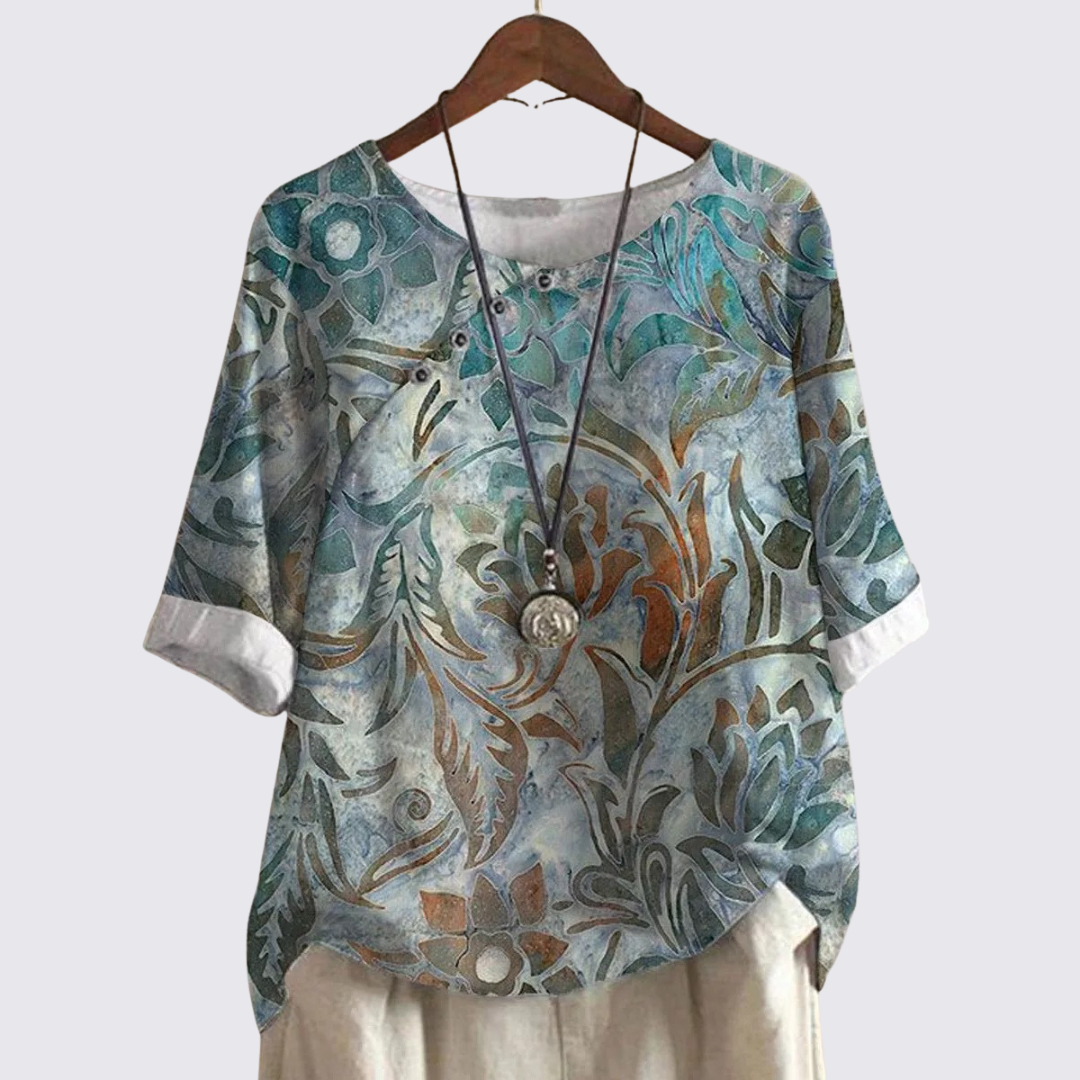 Womens Crew Neck Sweater Printed Cotton Relaxed Fit