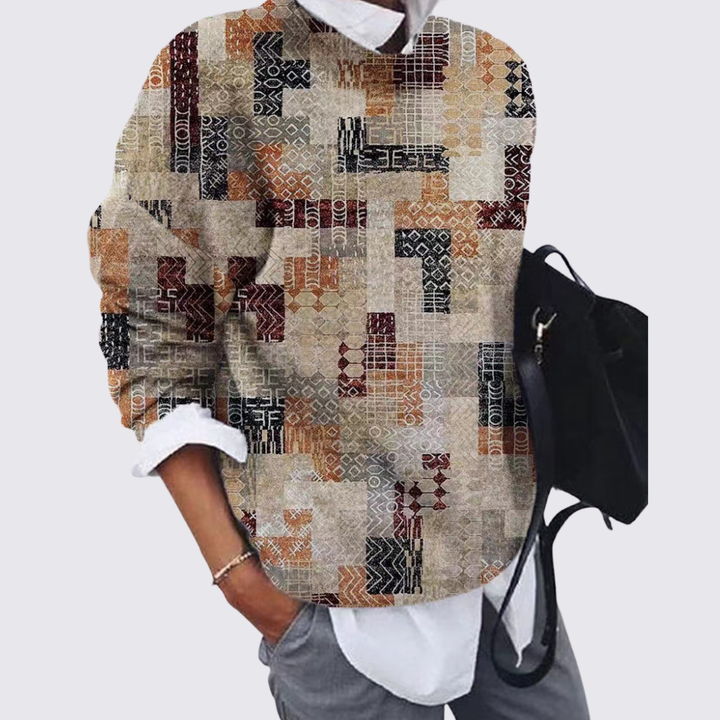 Womens Crew Neck Sweater Printed Cotton Relaxed Fit - BritishMode