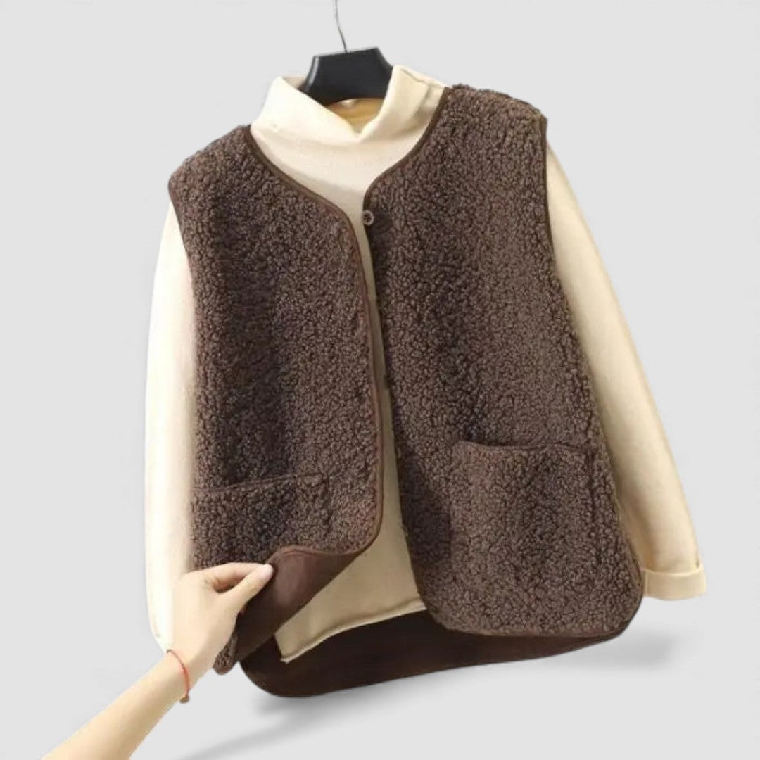 Womens Sherpa Vest Button Front - BritishMode