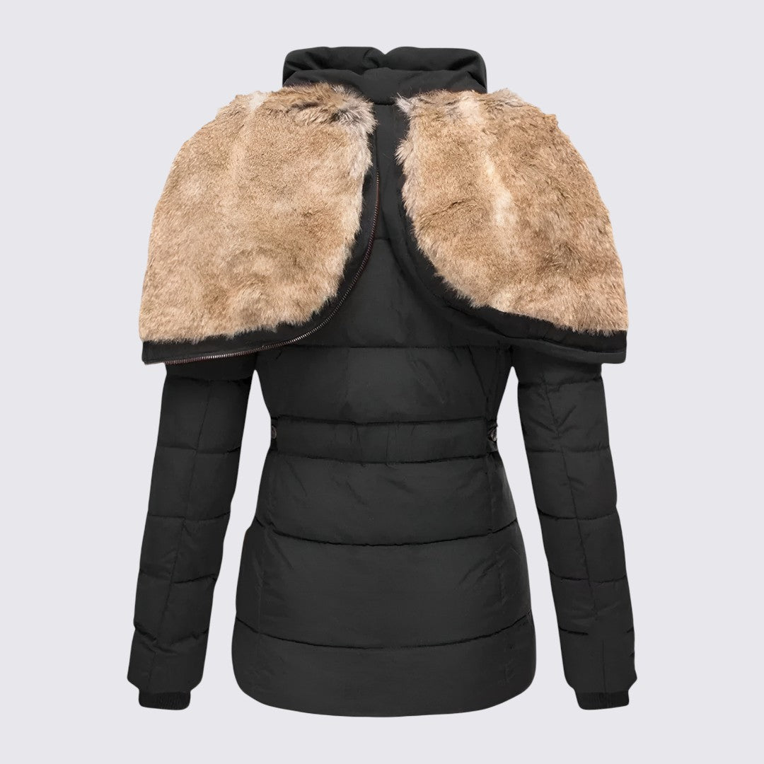 Womens Puffer Jacket with Faux Fur Trim Hooded
