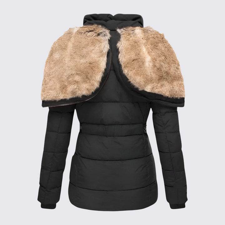 Womens Puffer Jacket with Faux Fur Trim Hooded