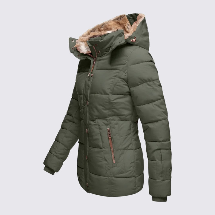 Womens Puffer Jacket with Faux Fur Trim Hooded