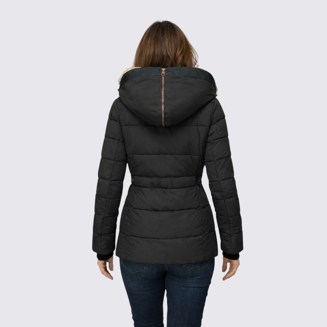 Womens Puffer Jacket with Faux Fur Trim Hooded