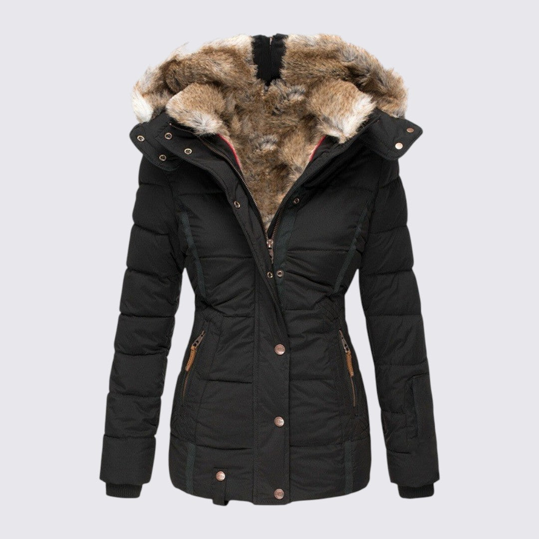 Womens Puffer Jacket with Faux Fur Trim Hooded