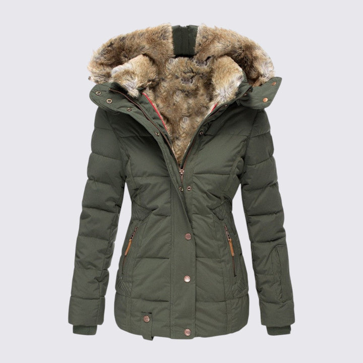 Womens Puffer Jacket with Faux Fur Trim Hooded
