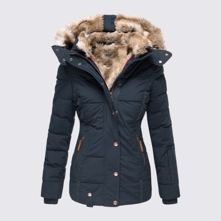 Womens Puffer Jacket with Faux Fur Trim Hooded