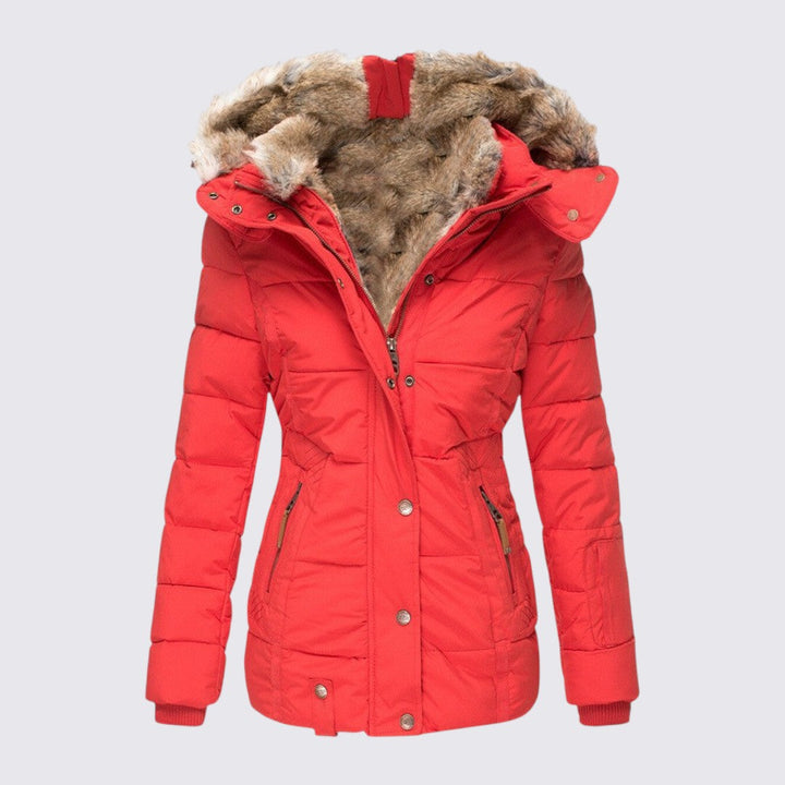 Womens Puffer Jacket with Faux Fur Trim Hooded