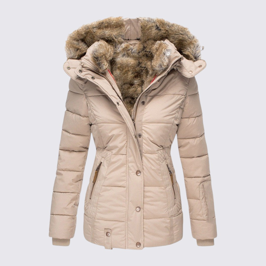 Womens Puffer Jacket with Faux Fur Trim Hooded