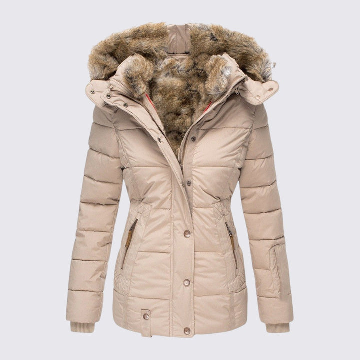 Womens Puffer Jacket with Faux Fur Trim Hooded