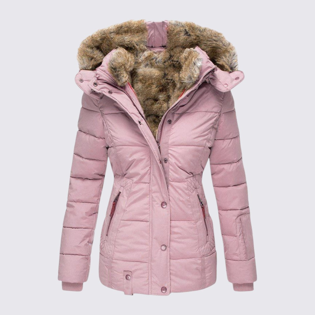 Womens Puffer Jacket with Faux Fur Trim Hooded