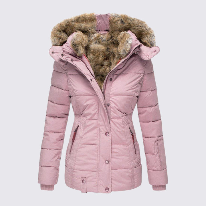 Womens Puffer Jacket with Faux Fur Trim Hooded