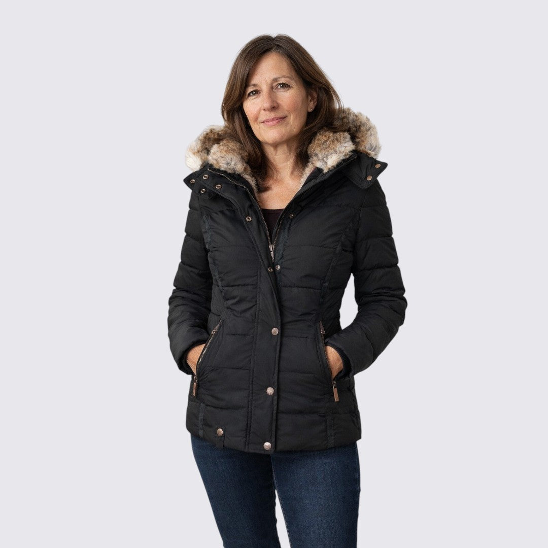 Womens Puffer Jacket with Faux Fur Trim Hooded - BritishMode