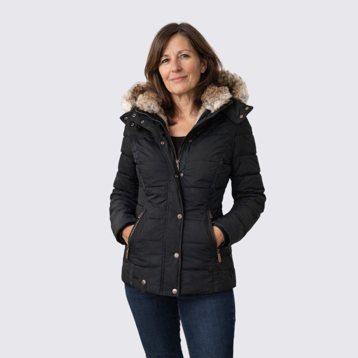 Womens Puffer Jacket with Faux Fur Trim Hooded - BritishMode