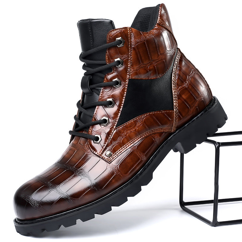 Mens Leather Boots Croc-Embossed Classic Fit - BritishMode