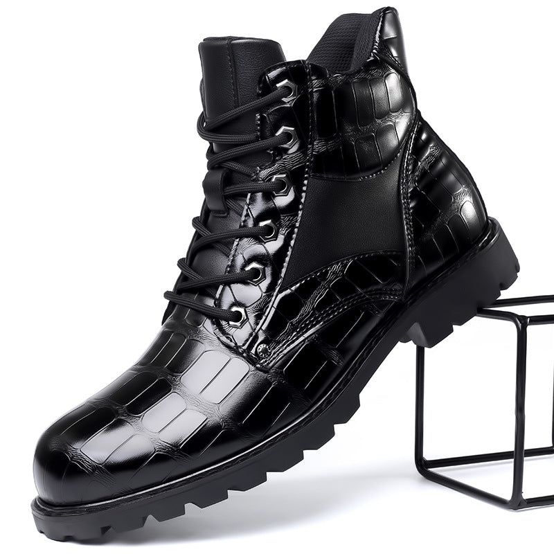 Mens Leather Boots Croc-Embossed Classic Fit