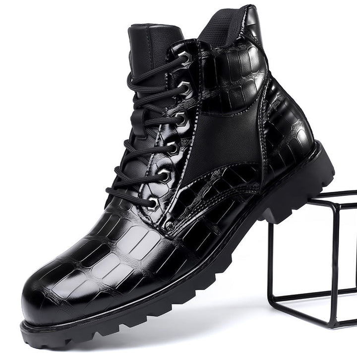 Mens Leather Boots Croc-Embossed Classic Fit