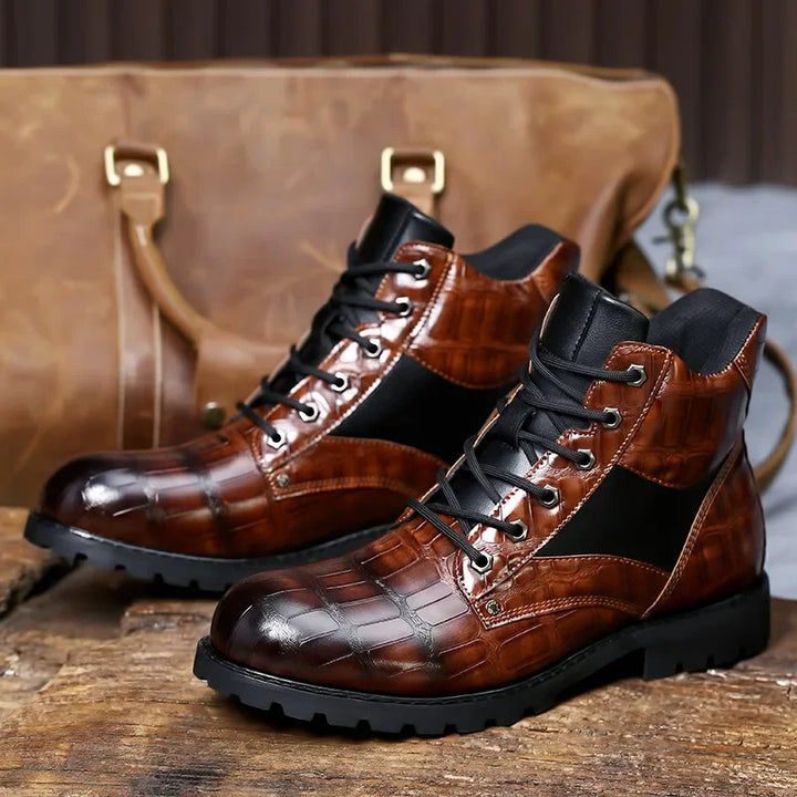 Mens Leather Boots Croc-Embossed Classic Fit