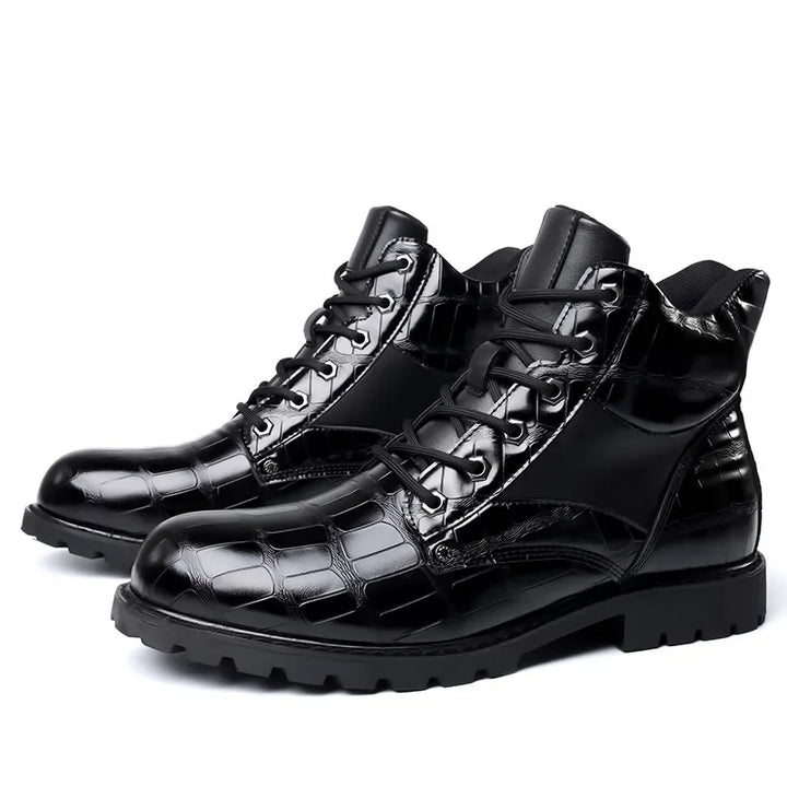 Mens Leather Boots Croc-Embossed Classic Fit