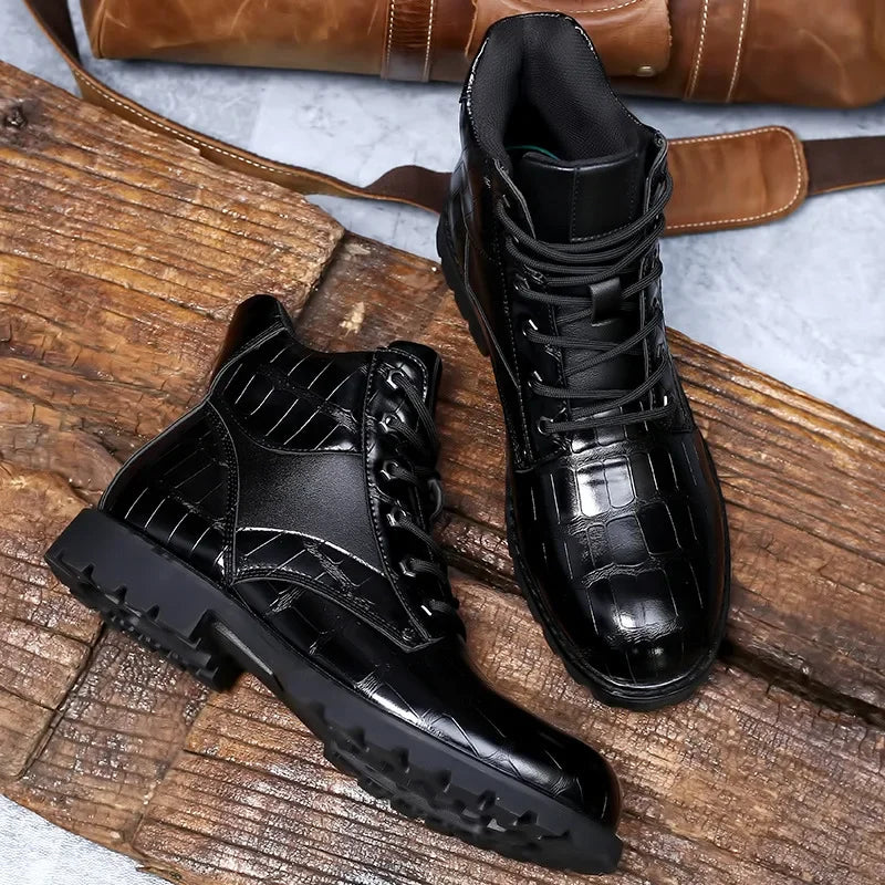 Mens Leather Boots Croc-Embossed Classic Fit