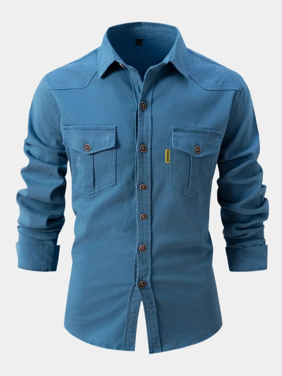 Mens Denim Blend Shirt Full Button Front Roll Sleeve