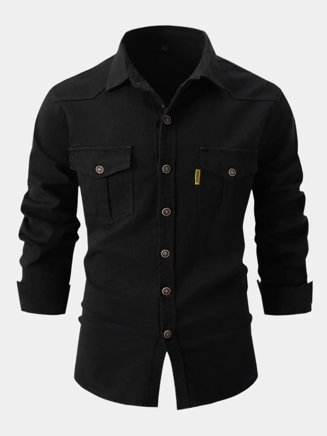 Mens Denim Blend Shirt Full Button Front Roll Sleeve - BritishMode