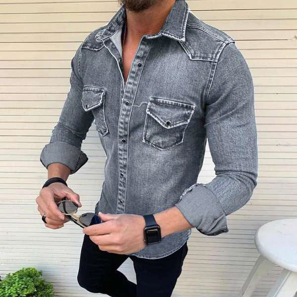 Mens Denim Blend Shirt Slim Fit Durable