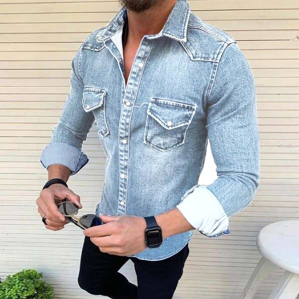 Mens Denim Blend Shirt Slim Fit Durable