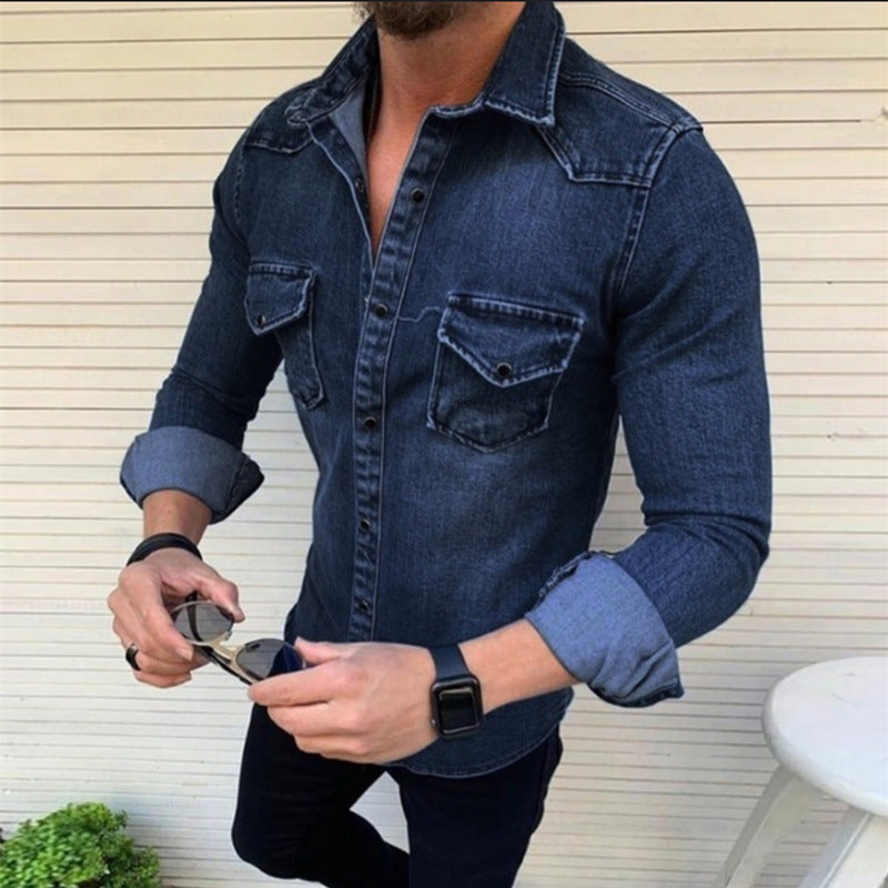 Mens Denim Blend Shirt Slim Fit Durable