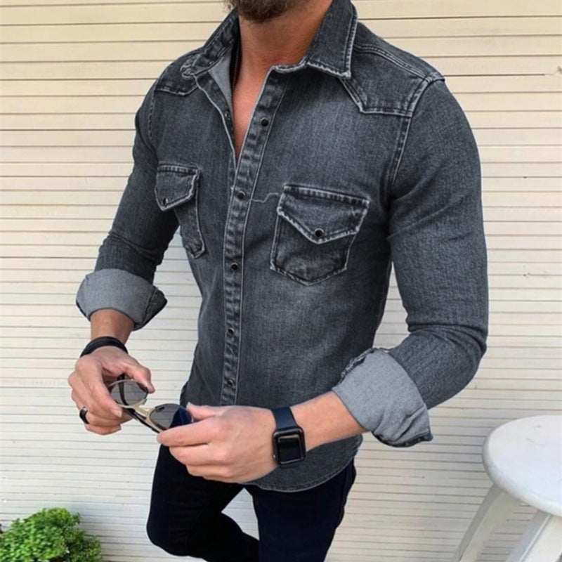 Mens Denim Blend Shirt Slim Fit Durable - BritishMode
