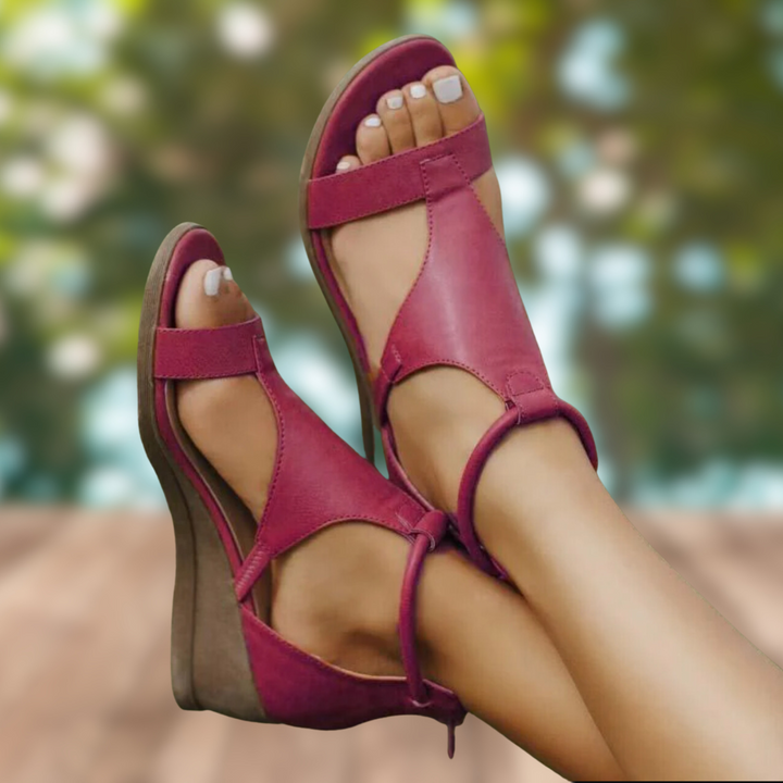 Womens Leather Orthopedic Sandals Comfortable Heeled Vintage Style