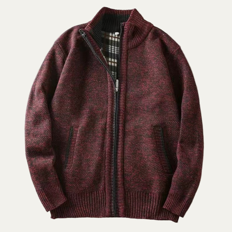 Mens Ribbed Zip Cardigan Sweater Funnel Collar