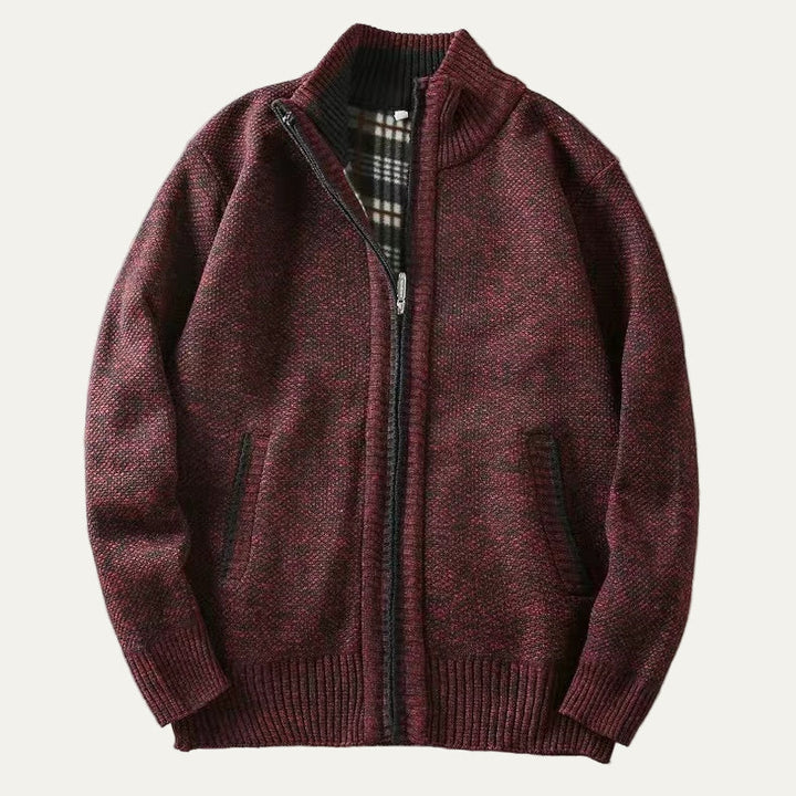 Mens Ribbed Zip Cardigan Sweater Funnel Collar