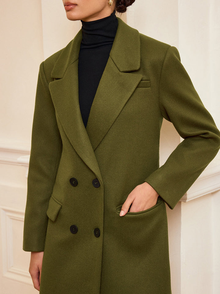 Womens Double-Breasted Long Coat with Belt Classic Fit
