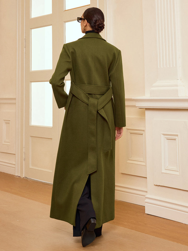 Womens Double-Breasted Long Coat with Belt Classic Fit