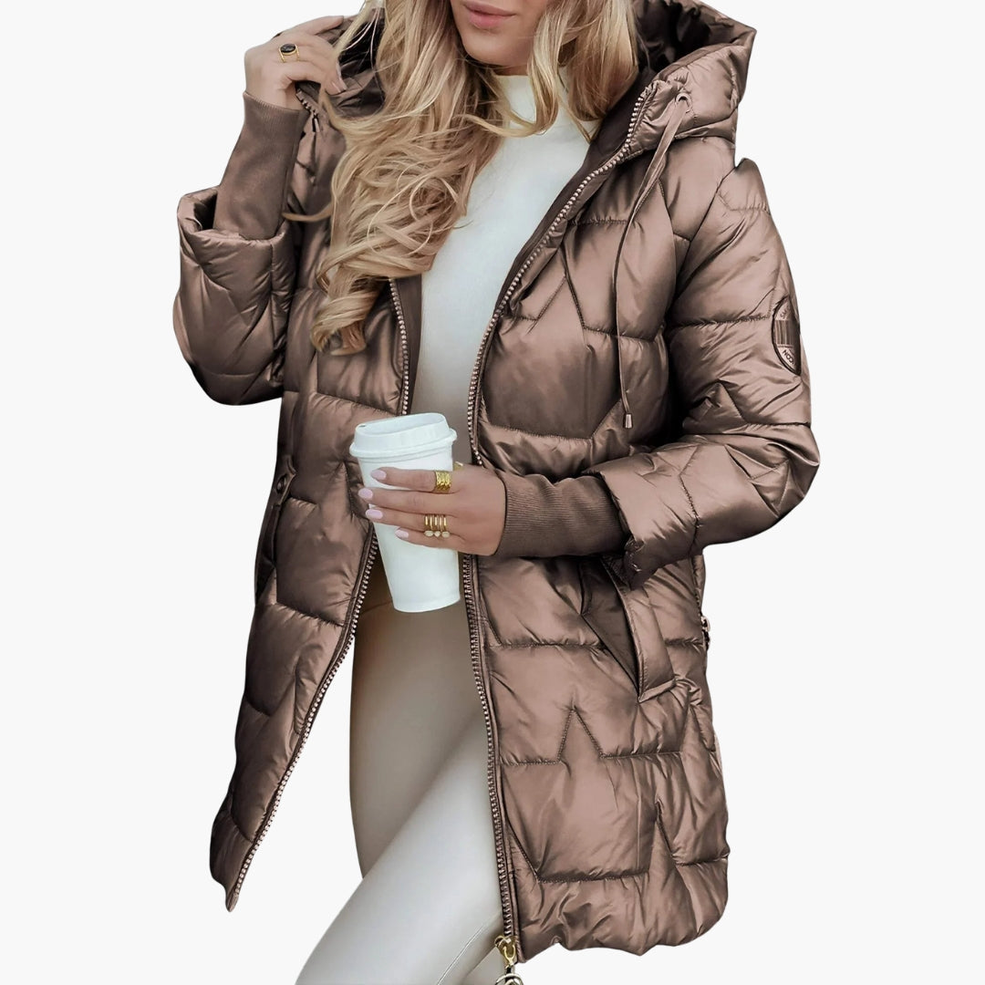Womens Quilted Puffer Jacket with Hooded Design - BritishMode