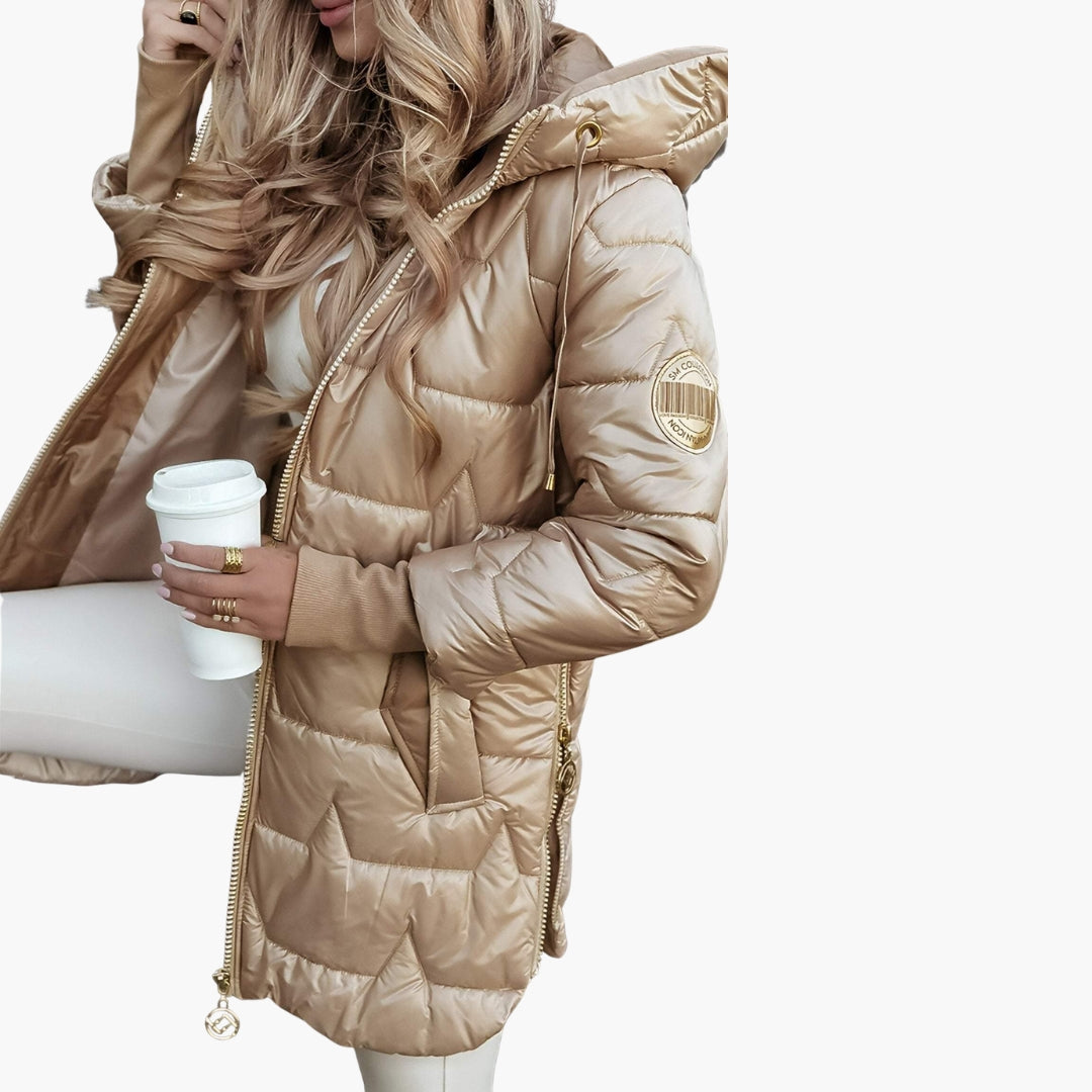 Womens Quilted Puffer Jacket with Hooded Design