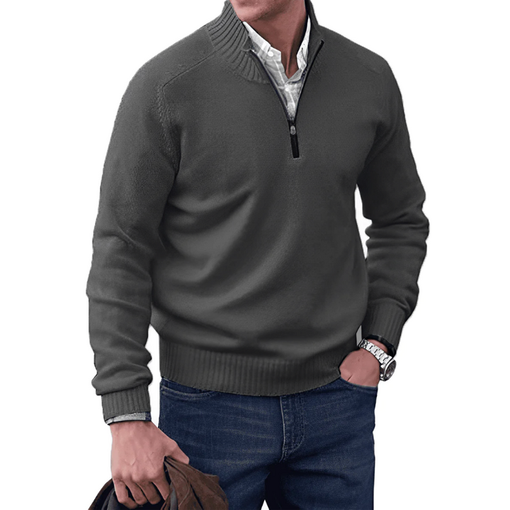 Mens Knit Sweater High Collar Quarter Zip