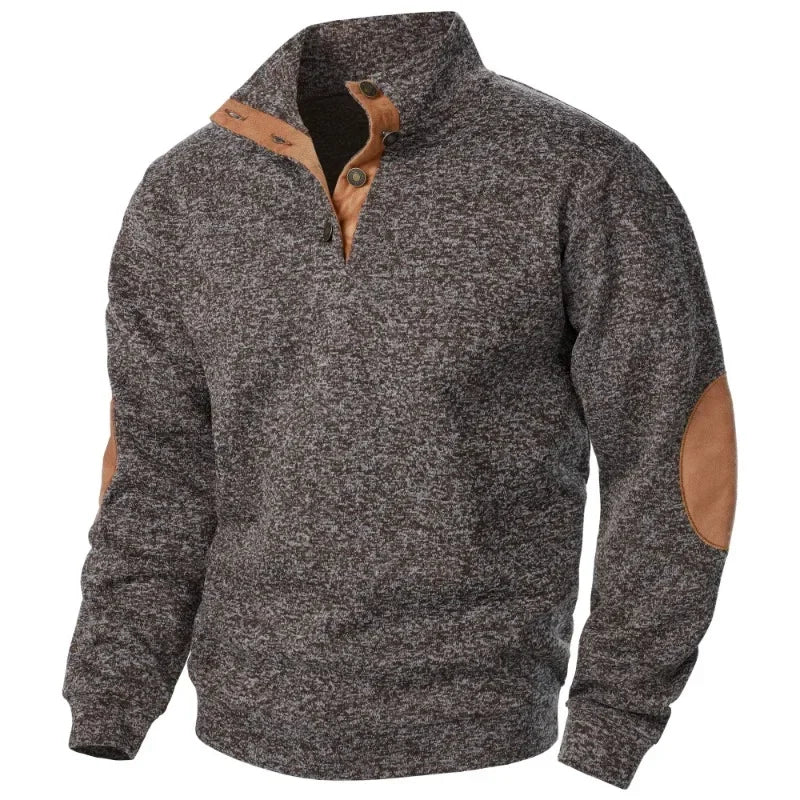 Mens Pullover Snap Collar Heather Fabric