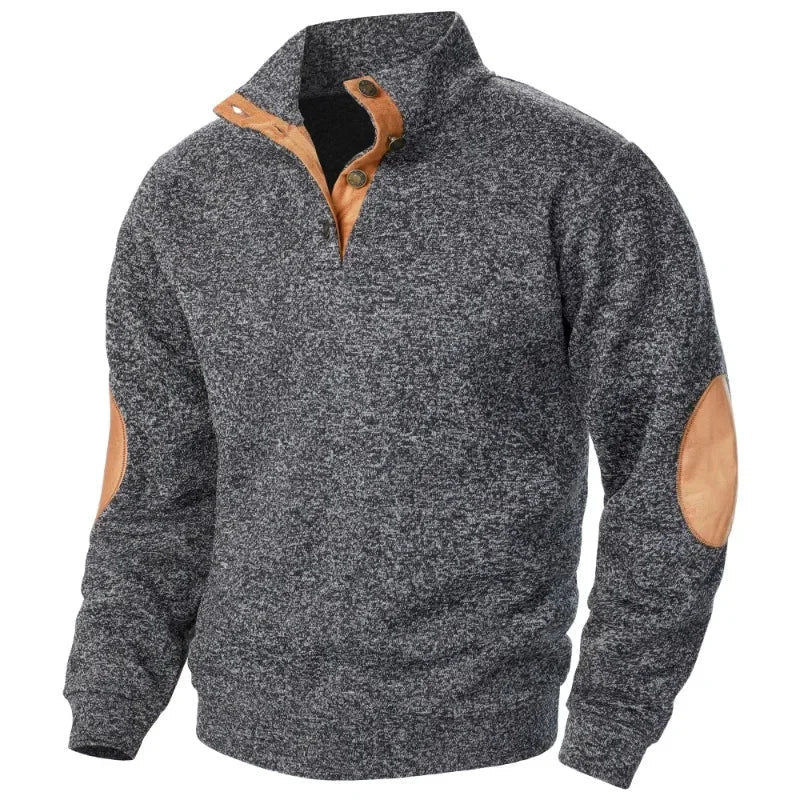 Mens Pullover Snap Collar Heather Fabric