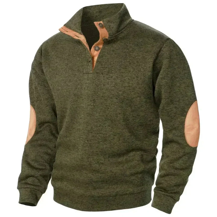 Mens Pullover Snap Collar Heather Fabric
